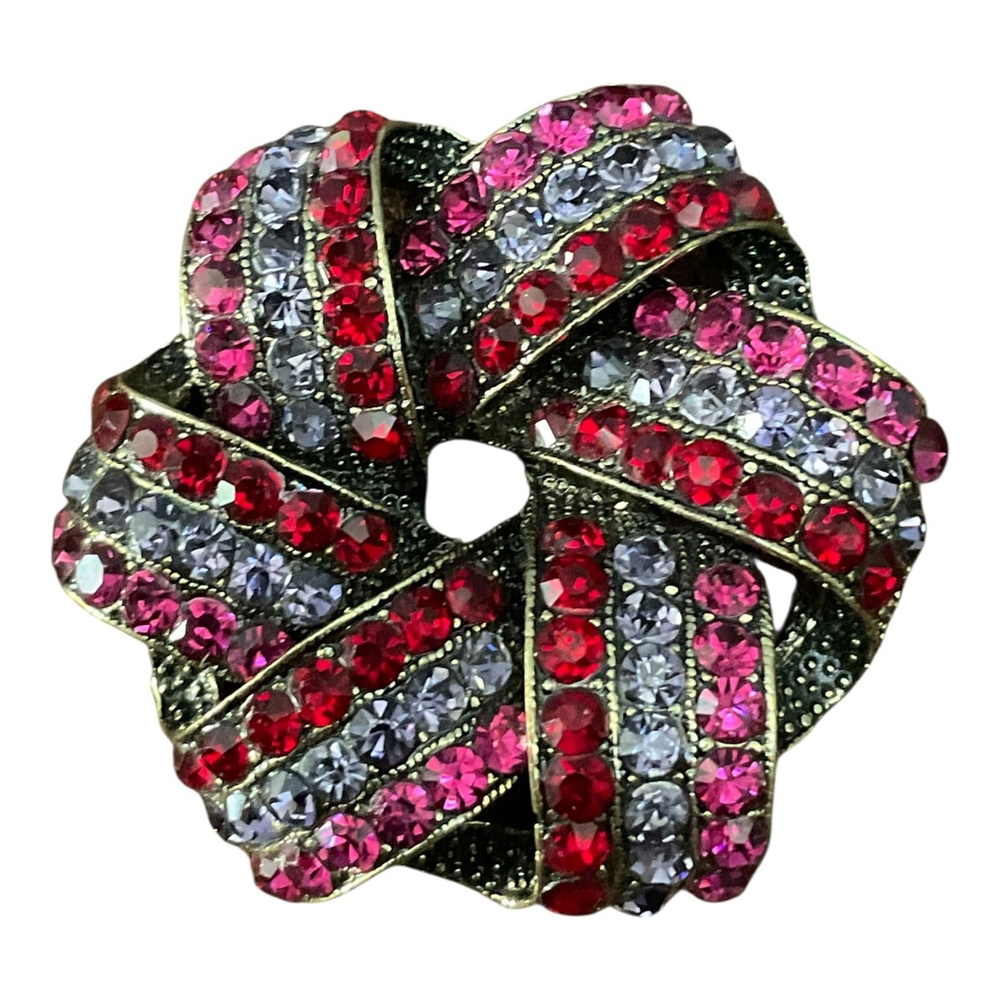 Monet Red Pink Rhinestone Swirl Brooch Pin 2210